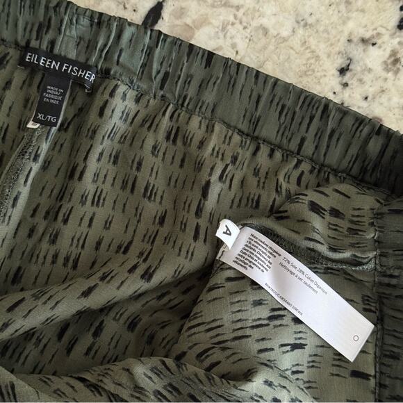 Eileen Fisher Green Nori Silk Dash Print Cropped Wide Leg Pant XL S9KWA-P3236P - Picture 15 of 16